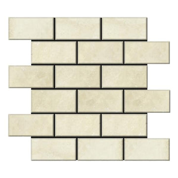 Ivory Travertine Honed Brick Mosaic Wall and Floor Tile