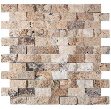Antico Onyx Travertine Random Split-Faced Brick Mosaic