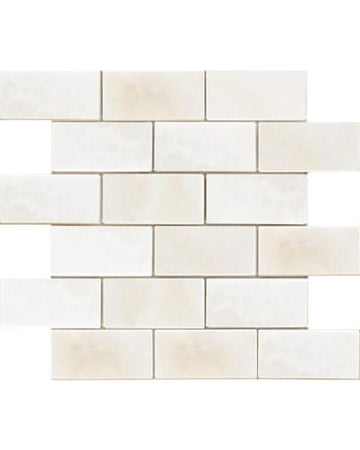 Bianco Onyx Polished Cross Cut Brick Mosaic Tile 2x4