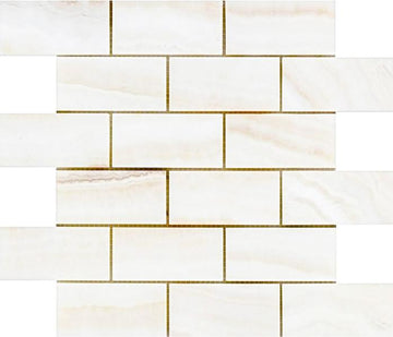 Bianco Onyx Polished Vein Cut Brick Mosaic Tile 2x4
