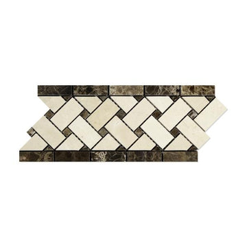 Crema Marfil Polished w/Emp Dark Basketweave Border Tile 4 3/4x12