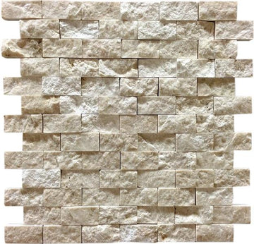 Crema Marfil Split Faced Brick Mosaic Tile 1x2
