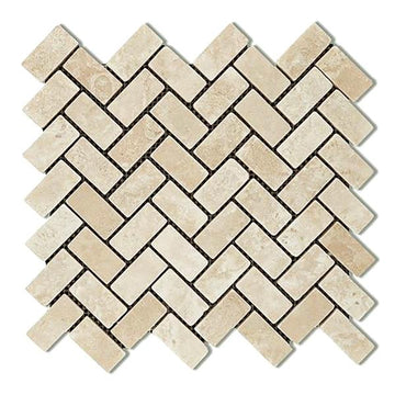 Durango Cream Tumbled Herringbone Mosaic Tile 1x2