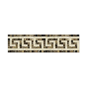 Emperador Dark Polished Greek Key w/Crema Marfil Border Tile 3 1/2x7