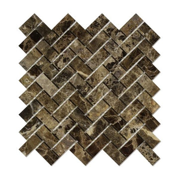 Emperador Dark Polished Herringbone Mosaic Tile 1x2