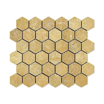 Gold Travertine Tumbled Hexagon Mosaic Tile 2x2