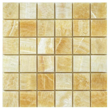 Honey Onyx Polished Square Mosaic Tile 2x2