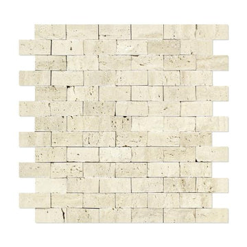 Ivory Travertine Split Faced Brick Mosaic Tile