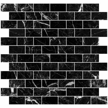 Nero Marquina Split Faced Brick Mosaic Tile 1x2