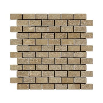 Noce Travertine Tumbled Brick Mosaic Tile 1x2