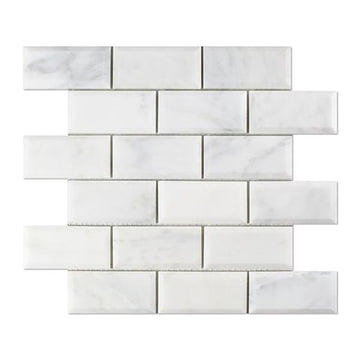 Oriental White Beveled Brick Mosaic Tile 2x4