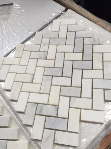 Oriental White Herringbone Mosaic Tile