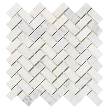 Oriental White Herringbone Mosaic Tile