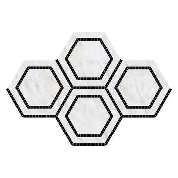 Oriental White Hexagon Combination Mosaic w/Black Mosaic Tile 5x5