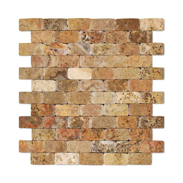 Scabos Travertine Tumbled Round Faced Brick Mosaic Tile 1x2