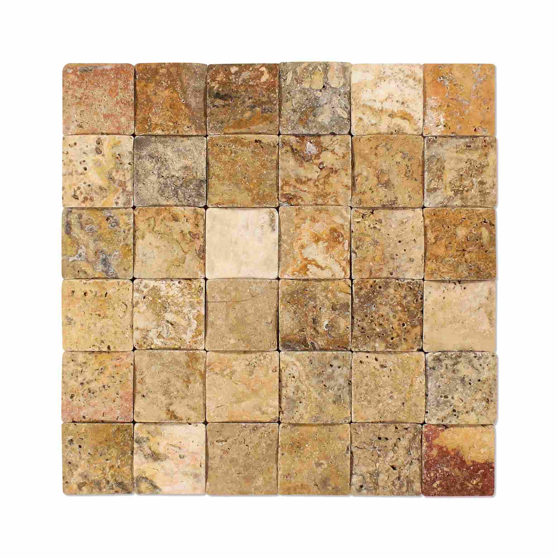 Scabos Travertine Tumbled Round Faced Mosaic Tile 2x2"