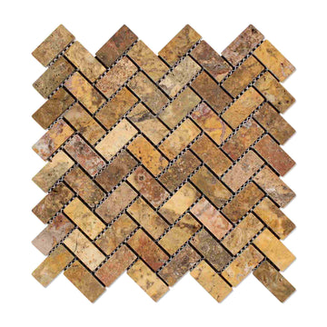 Scabos Travertine Tumbled Herringbone Mosaic Tile 1x2