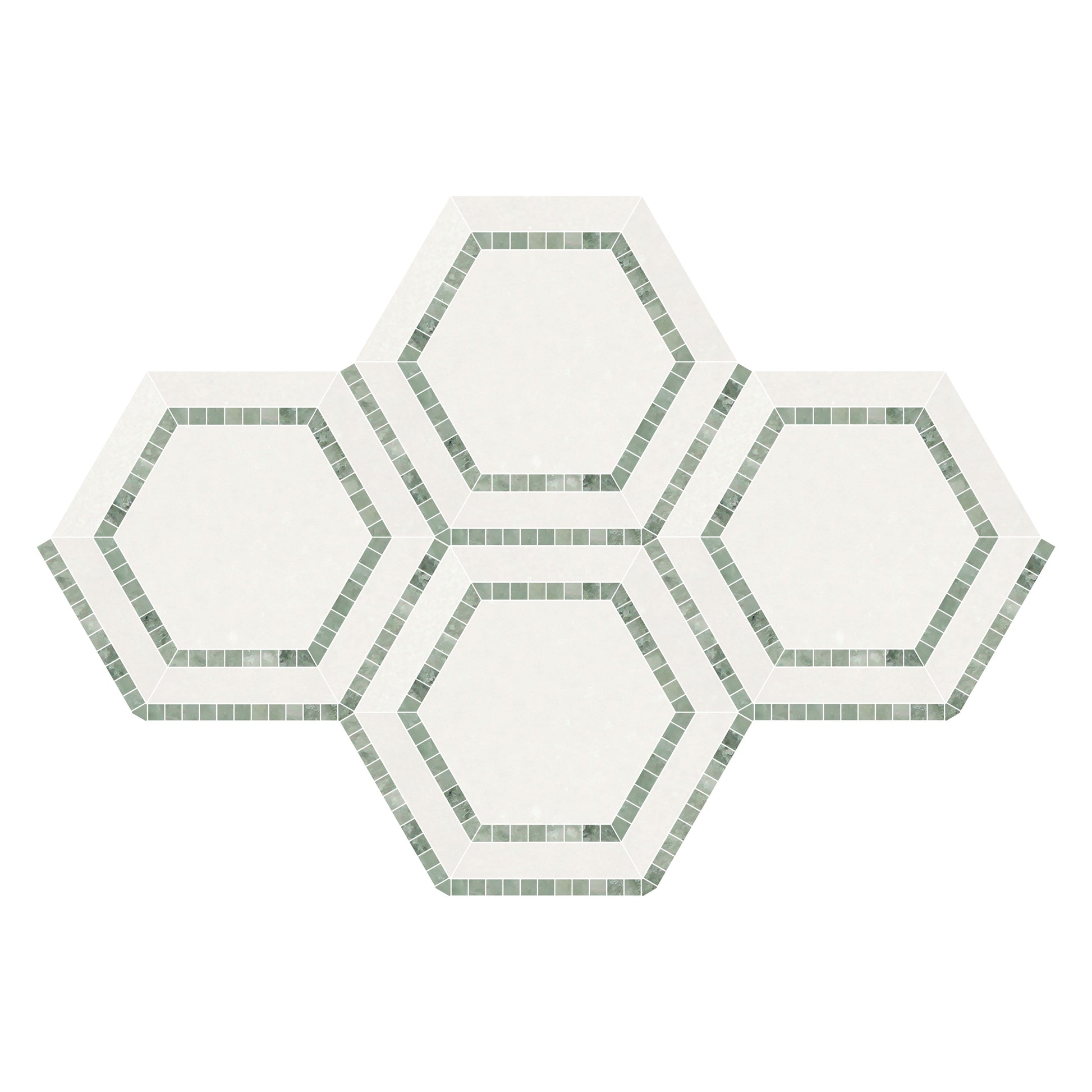 Thassos White 5" x 5" Hexagon Combination w/ Ming-Green Polished 