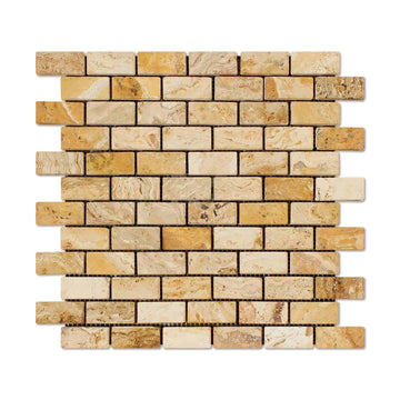 Valencia Travertine Tumbled Brick Mosaic Tile 1x2