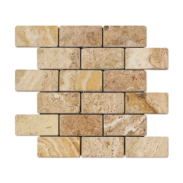 Valencia Travertine Tumbled Brick Mosaic Tile 2x4