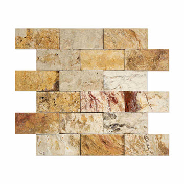 Valencia Travertine Split Faced Brick Mosaic Tile 2x4