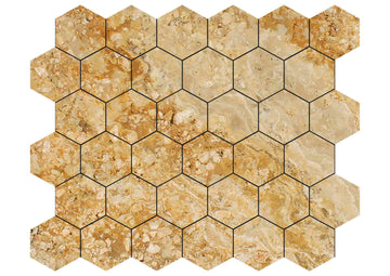 Valencia Travertine Tumbled Hexagon Mosaic Tile 2x2