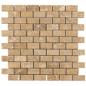 Walnut Travertine Tumbled Brick Mosaic Tile 1x2