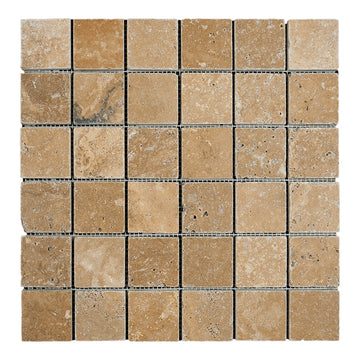Walnut Travertine Tumbled Square  Mosaic Tile 2x2