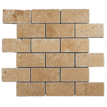 Walnut Travertine Tumbled Brick Mosaic Tile 2x4