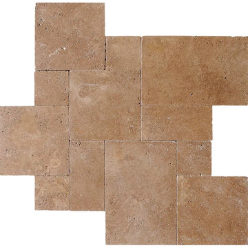 Walnut Travertine Brushed & Chiseled Roman Pattern Versailles Floor Tile