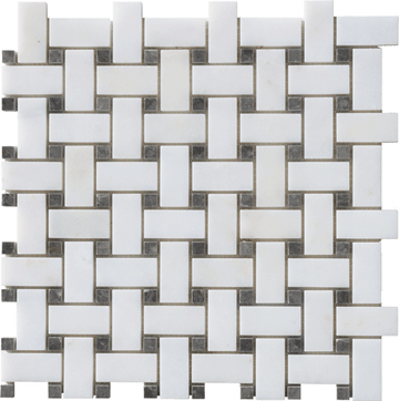 Afyon White Polished Basketweave Wall and Floor Mosaic Tile