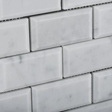 Carrara Italian Deep Beveled Brick Mosaic  Backsplash and Wall Tile  2