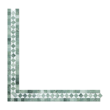 Borde de mármol blanco Thassos (griego) ESQUINA de borde BIAS 3/8 (con verde Ming)