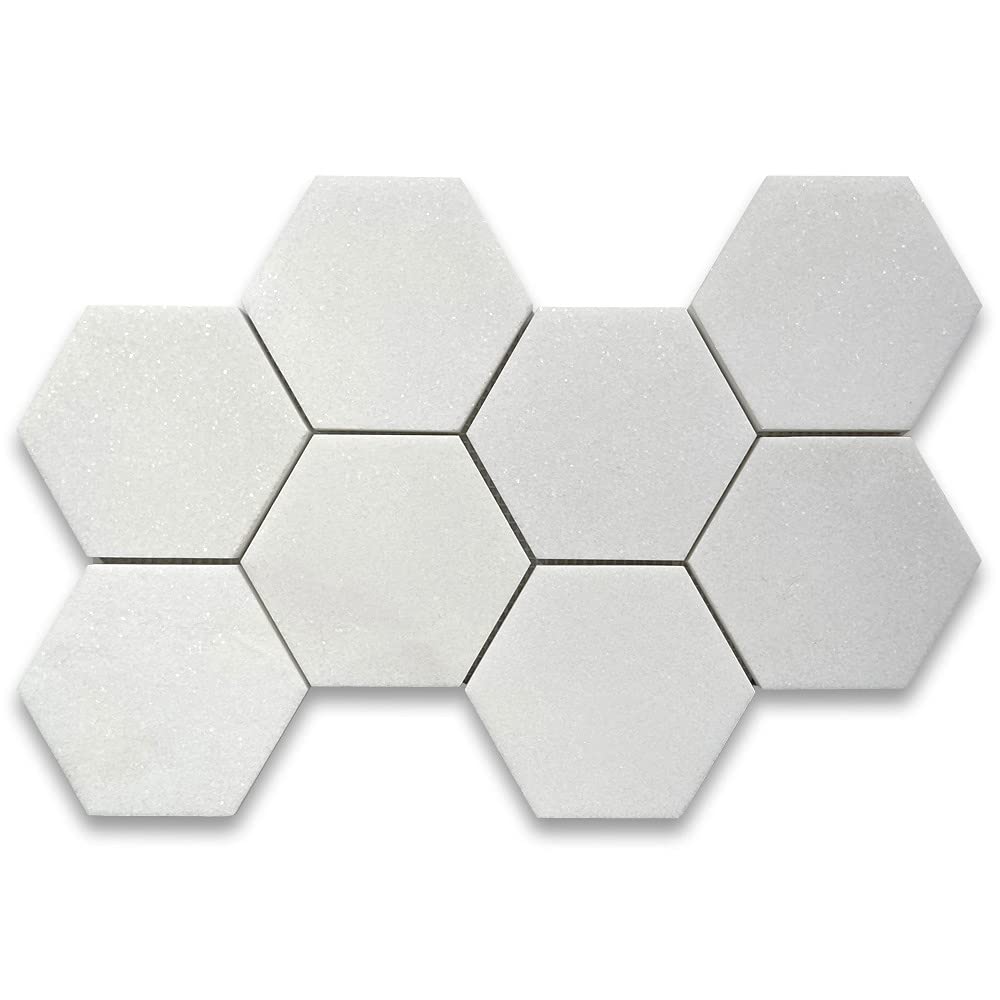 Thassos White (Greek) Marble Mosaic 5" x 5" 3/8 Hexagon Mosaic