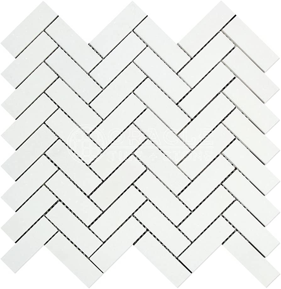 Thassos White Marble 1" X 3" Herringbone Backsplash Mosaic