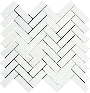 Thassos White Marble 1" X 3" Herringbone Backsplash Mosaic