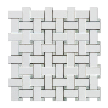 Mosaico de mármol blanco (griego) de Thassos Mosaico de tejido de cesta 3/8 con puntos verdes Ming 