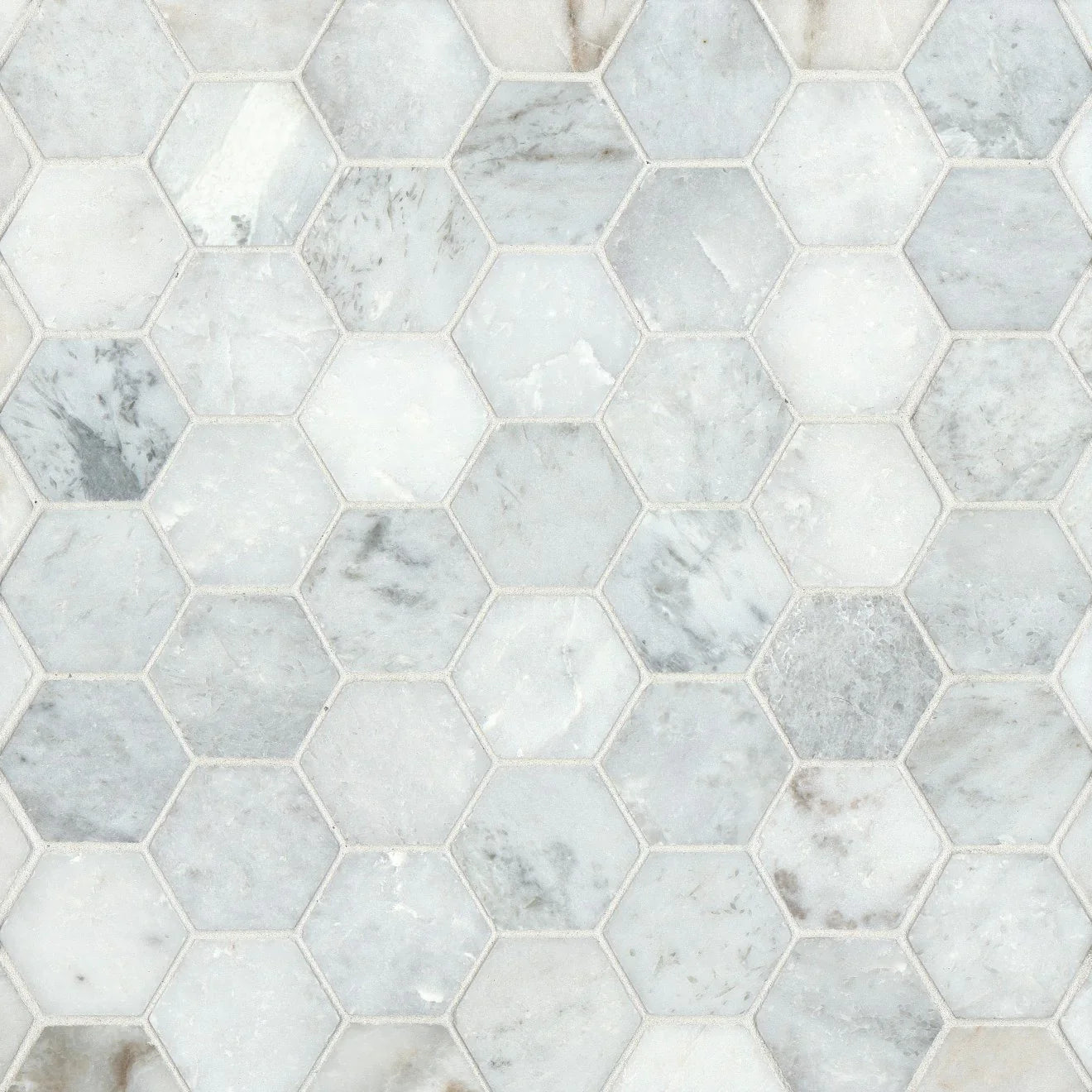 Bianco Marea Honed Hexagon Marble Mosaic Tile 2”x2”