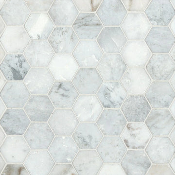 Azulejo mosaico de mármol hexagonal pulido Bianco Marea