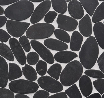 Azulejo mosaico de pared y piso de guijarros planos negros, 12 
