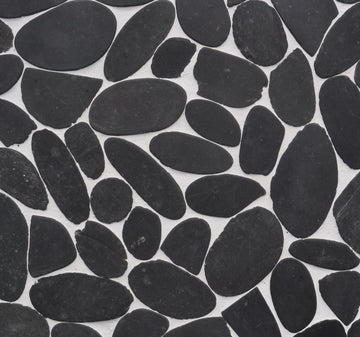 Black Tumbled Flat Pebble Wall and Floor Mosaic Tile 12