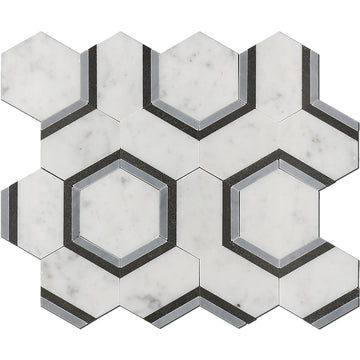 Hexalux Carrara / Blue Non-Space Marble  - Polished Wall Mosaic