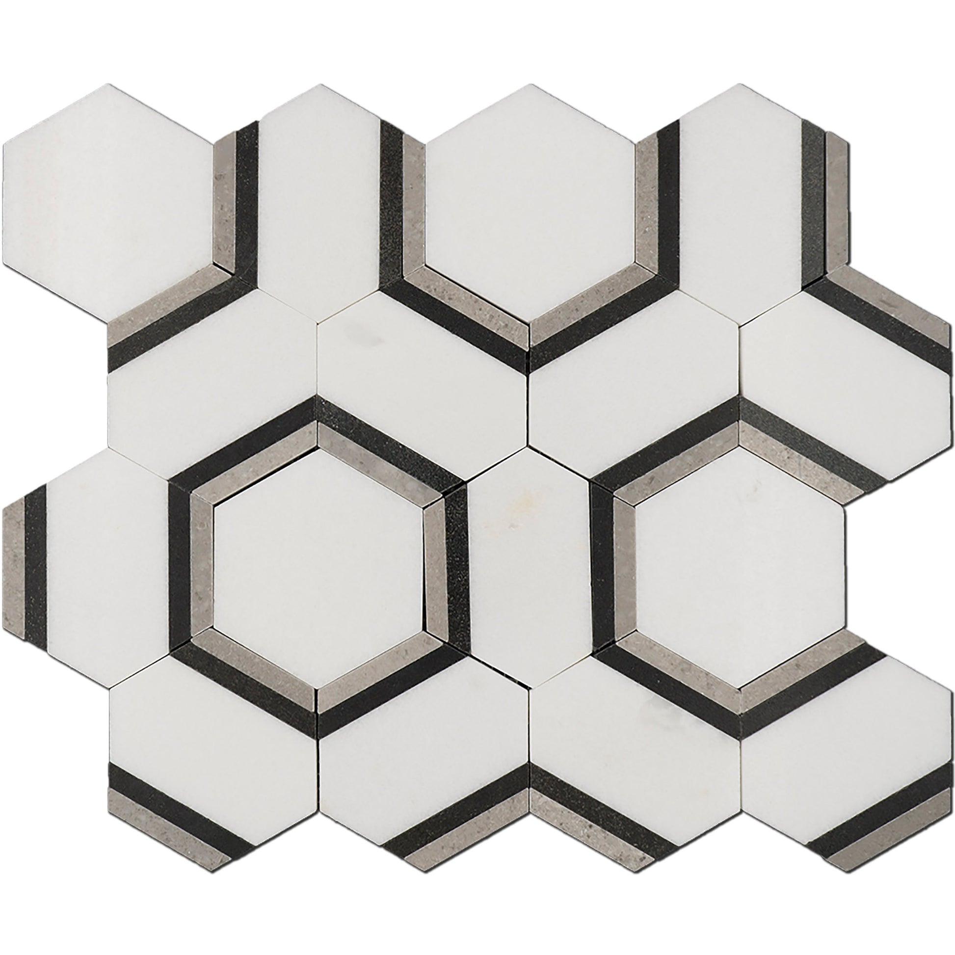 Combhex Thassos / Grey Marble - Polished Wall Mosaic