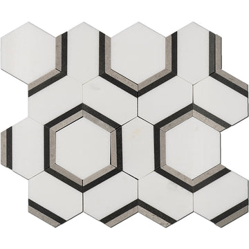 Hexalux Thassos / Grey Marble - Polished Wall Mosaic