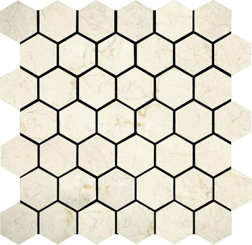 Azulejo de piso y pared de mosaico hexagonal Crema Marfil