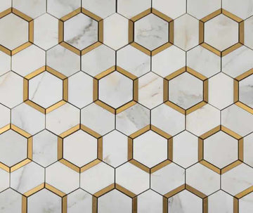 Azulejo mosaico pulido hexagonal de mármol dorado Calacatta de 3