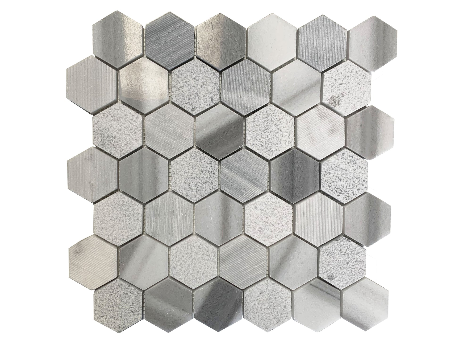 Carrara Marmara Mix 2" Hexagon Mosaic 12" x 12