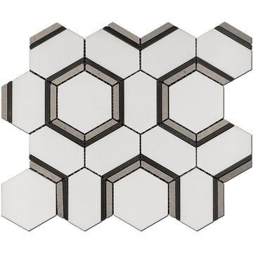 Hexalux Thassos / Grey Marble  - Polished Floor and Wall Mosaic