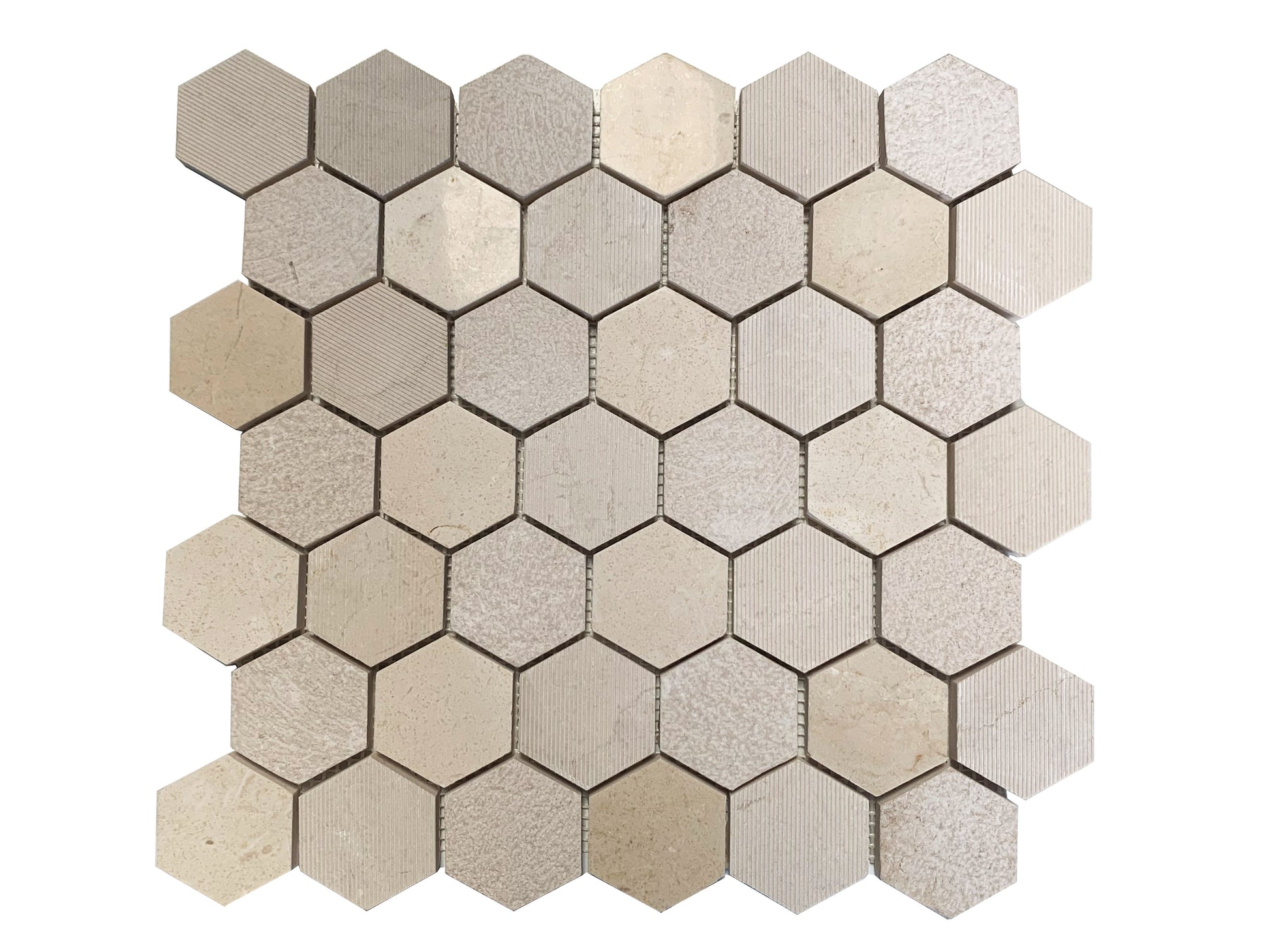 Crema Marfil 2" Hexagon Pebble Mosaic 12" x 12"