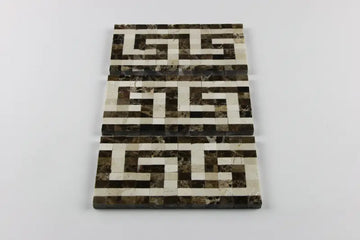 Crema Marfil Polished w/Emp. Dark Greek Key Border Tile 3 1/2x7